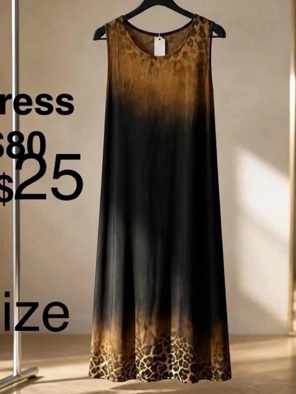 Yolly Black/Brown Animal Print Sleeveless Round Neck Maxi Dress One Size